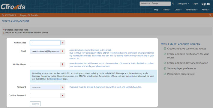 Sign up with CTroad